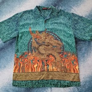 Vtg Y2k Dragon Button Up